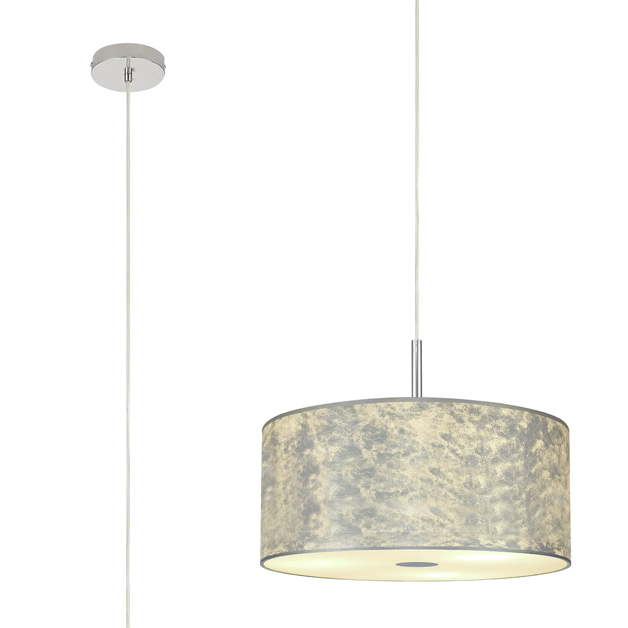 Baymont 40cm 1 Light Pendant Polished Chrome, Silver Leaf, Frosted Diffuser DK0789  Deco Baymont CH SL